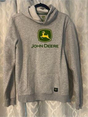 John Deere Gray Pullover Hoodie with Green & Yellow Logo